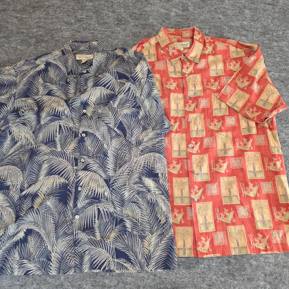 2 Tori Richard Shirts Mens Large Hawaiian Palm Tree Print‎ Cotton Aloha USA Made